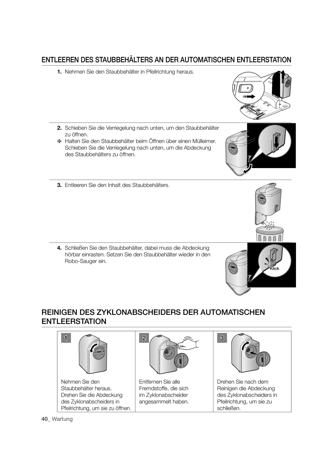 Samsung VCR8980L3K/XEE, VCR8980L3K/XEG, VCR8980L3K/XET, VCR8980L3K/XEF, VCR8980L3K/XEO manual Des Zyklonabscheiders 