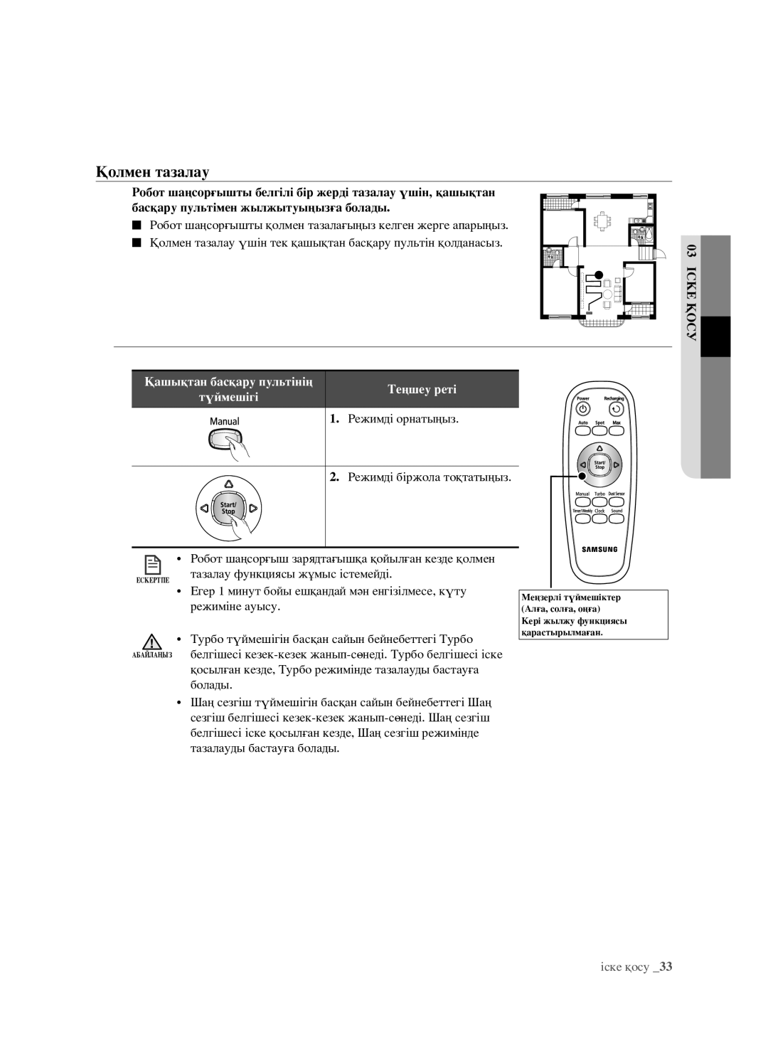 Samsung VCR8981L3K/XEV, VCR8980L3K/XEV manual Қолмен тазалау, Түймешігі Теңшеу реті 