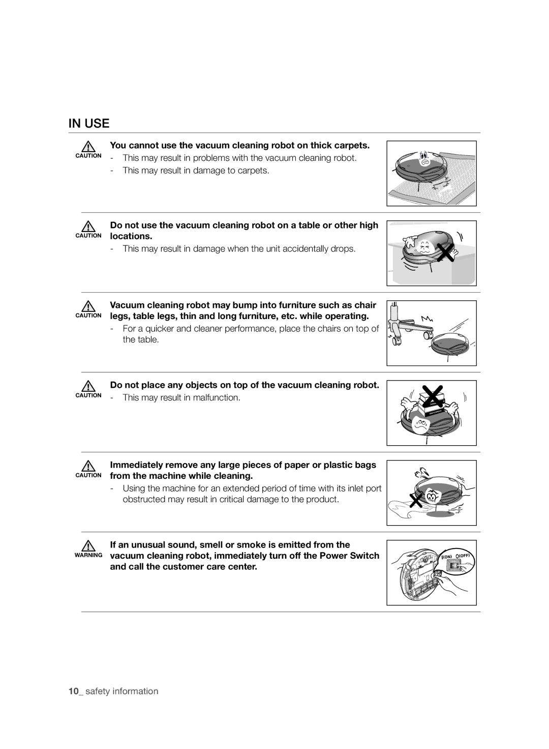 Samsung VCR8980L4K/XEU manual Use, You cannot use the vacuum cleaning robot on thick carpets, Call the customer care center 