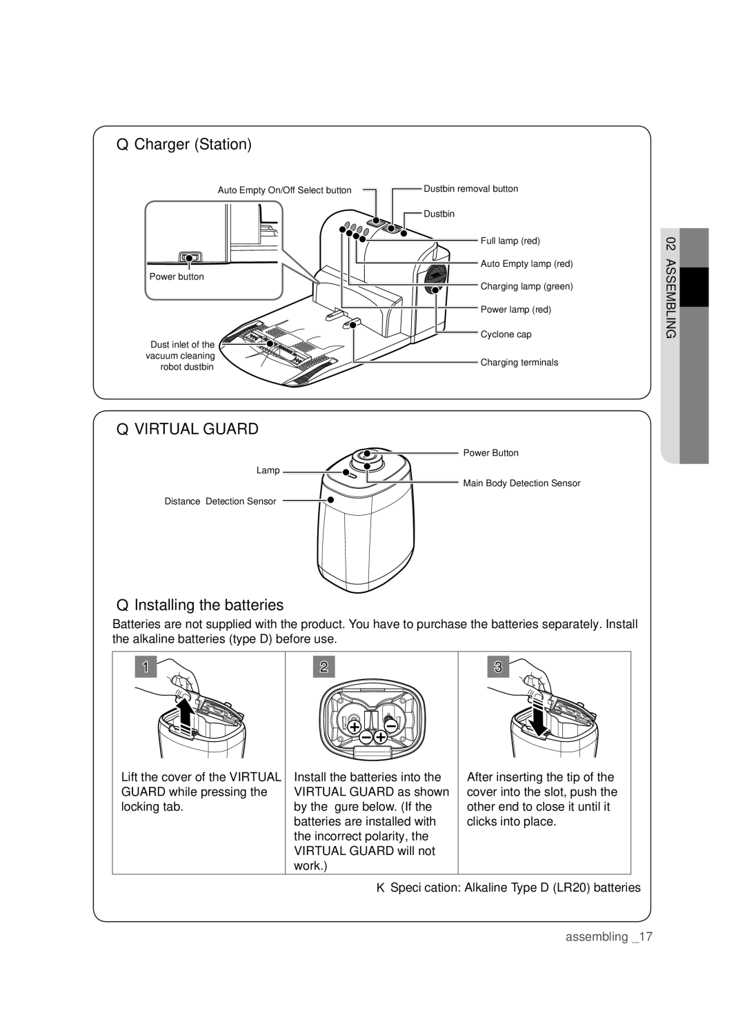 Samsung VCR8980L4K/XEU manual Installing the batteries 