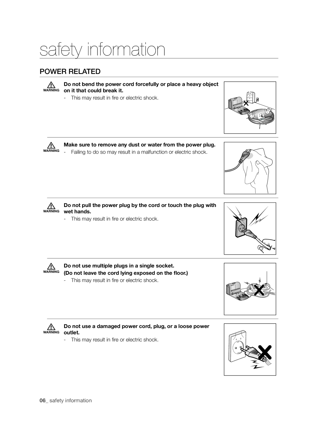 Samsung VCR8980L4K/XEU manual Power Related, This may result in ﬁ re or electric shock 