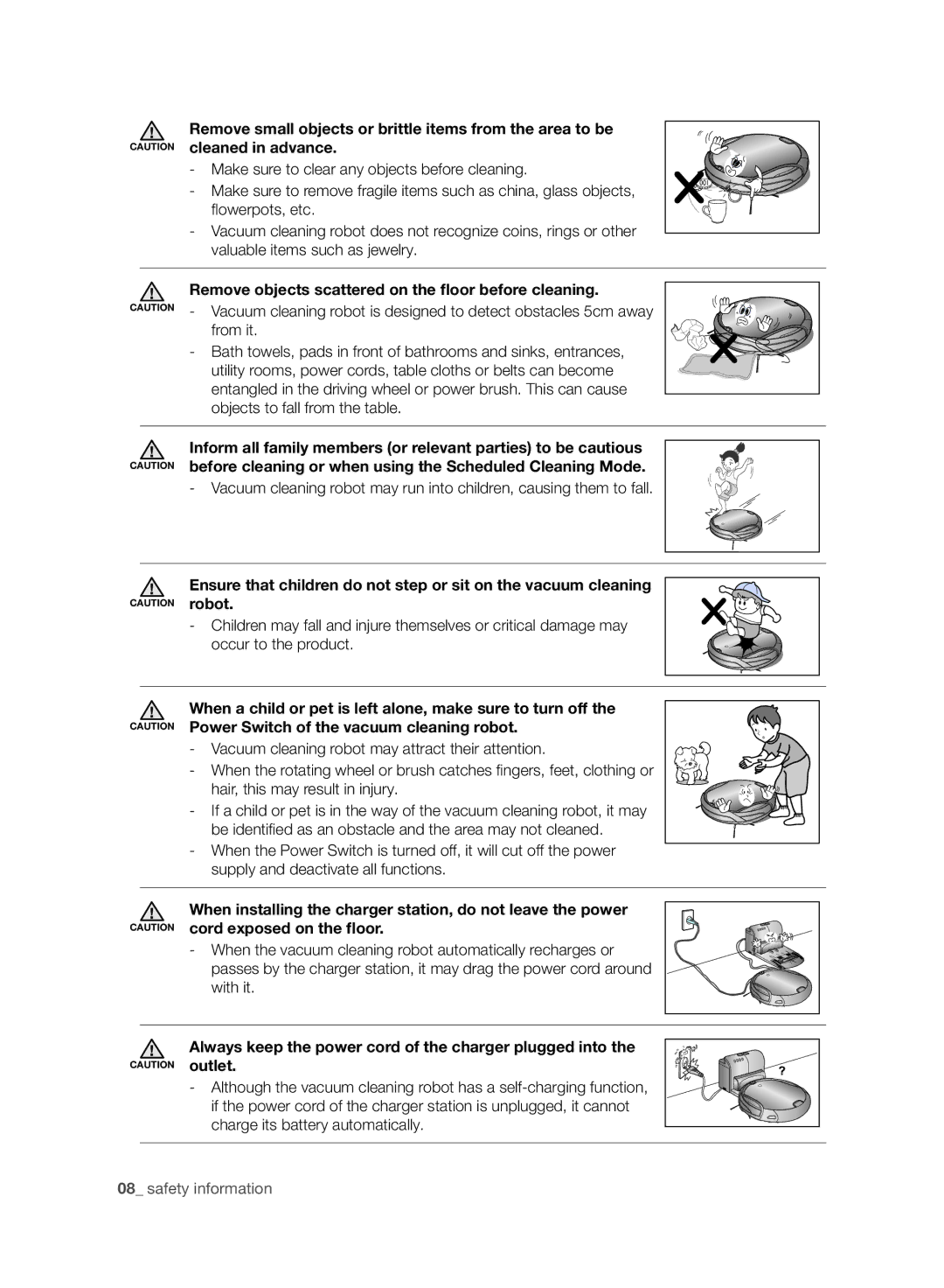 Samsung VCR8980L4K/XEU manual Remove objects scattered on the ﬂoor before cleaning 