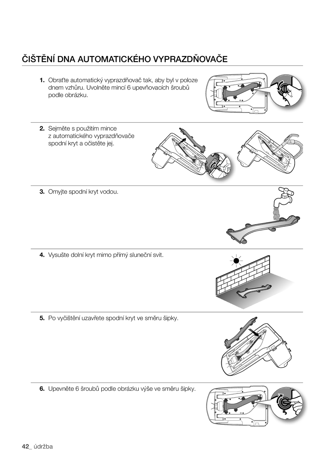 Samsung VCR8981L3B/XEG manual Čištění dna automatického vyprazdňovače 