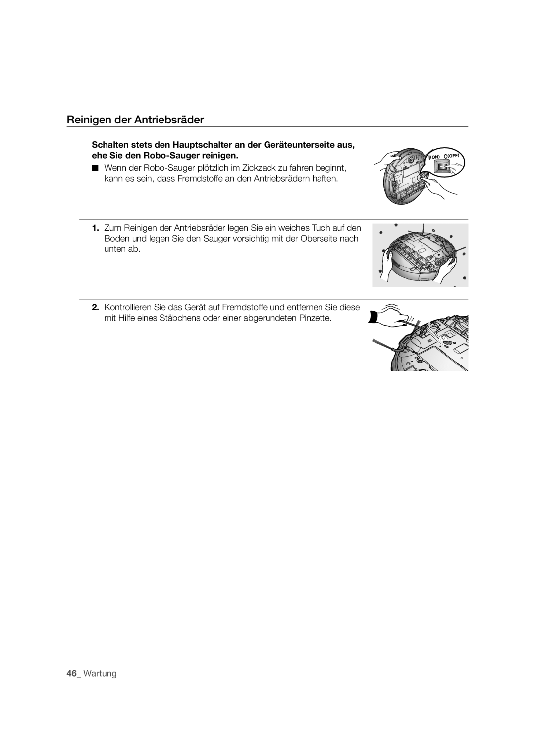 Samsung VCR8987L3R/SWS, VCR8988L3K/SWS manual Reinigen der Antriebsräder 