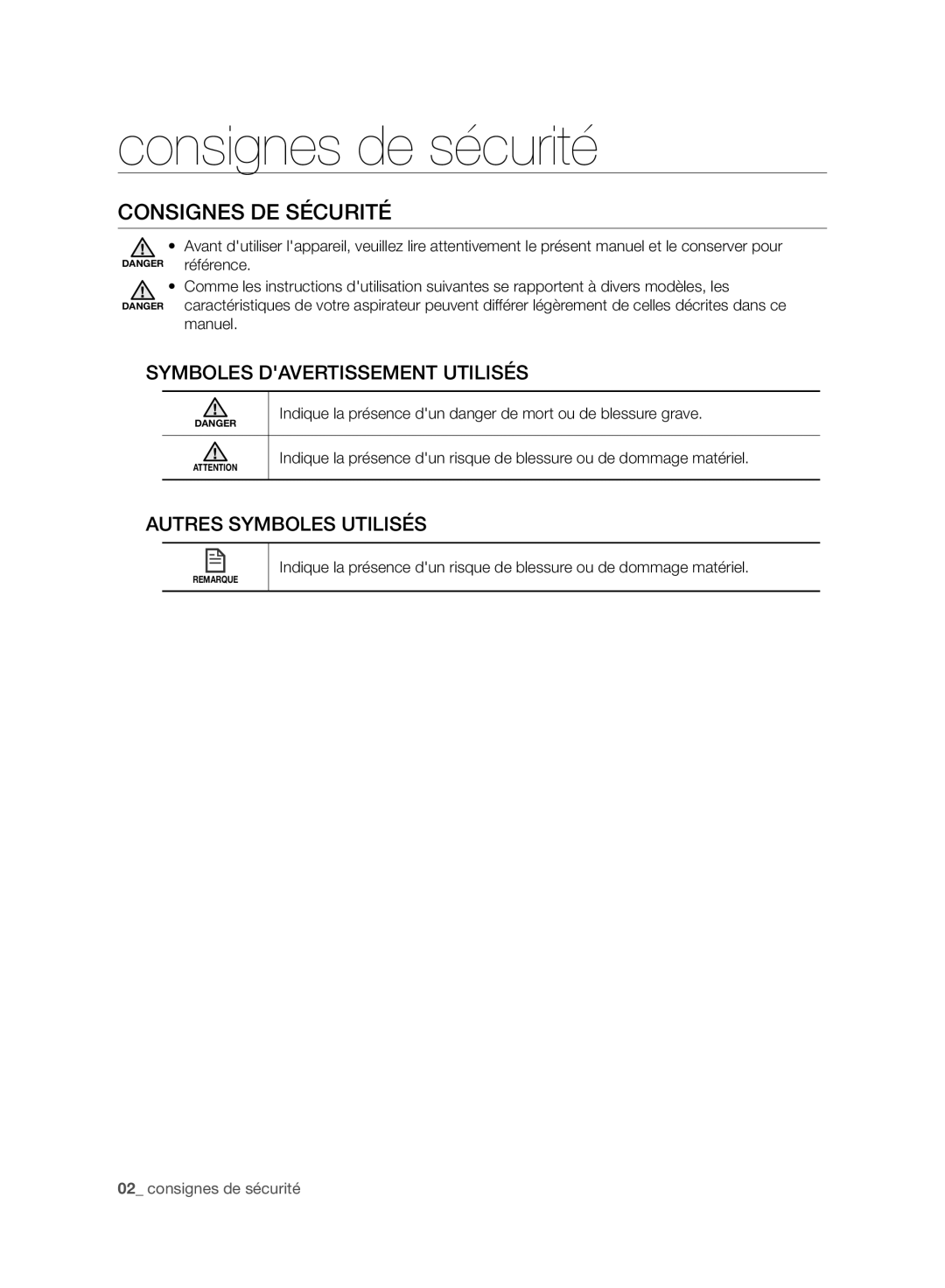 Samsung VCR8987L3R/SWS, VCR8988L3K/SWS manual Consignes de sécurité, Consignes DE Sécurité, Symboles Davertissement Utilisés 