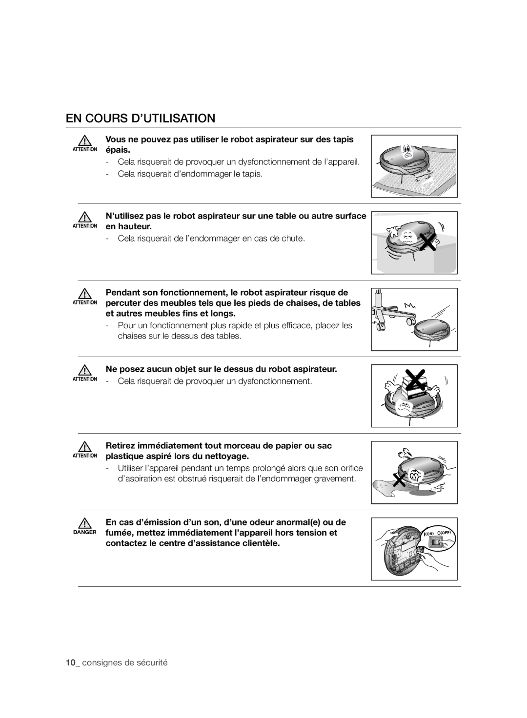 Samsung VCR8987L3R/SWS, VCR8988L3K/SWS manual EN Cours D’UTILISATION, Cela risquerait de l’endommager en cas de chute 