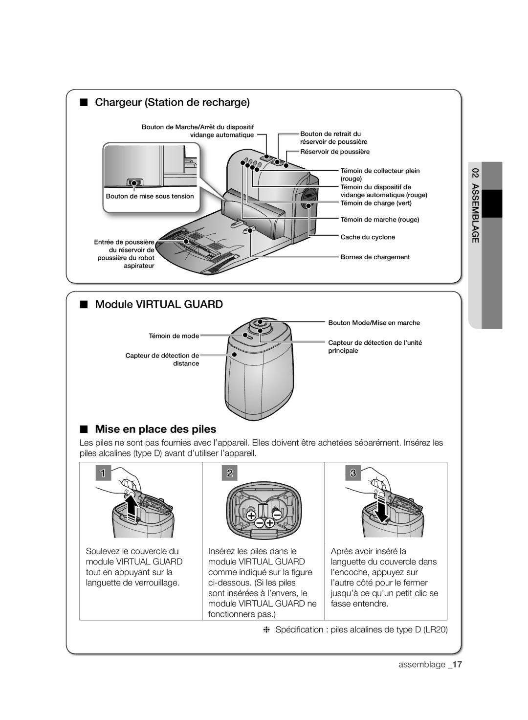 Samsung VCR8988L3K/SWS, VCR8987L3R/SWS manual Chargeur Station de recharge, Module Virtual Guard 