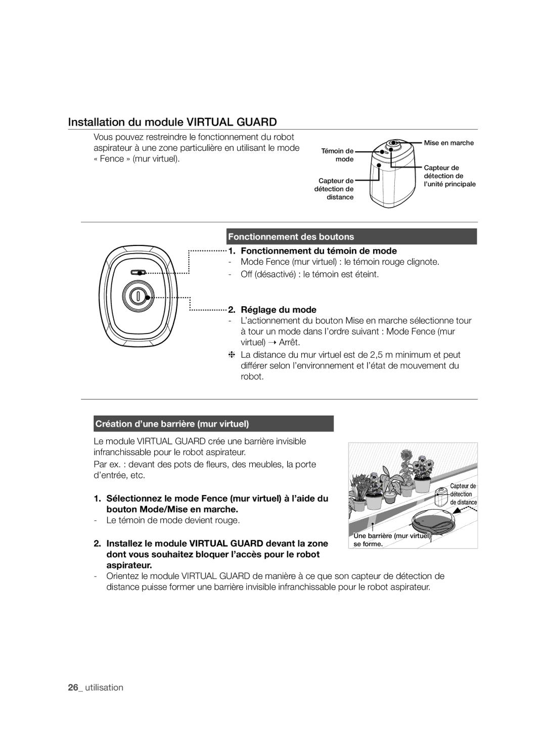 Samsung VCR8987L3R/SWS, VCR8988L3K/SWS manual Installation du module Virtual Guard, Fonctionnement des boutons 