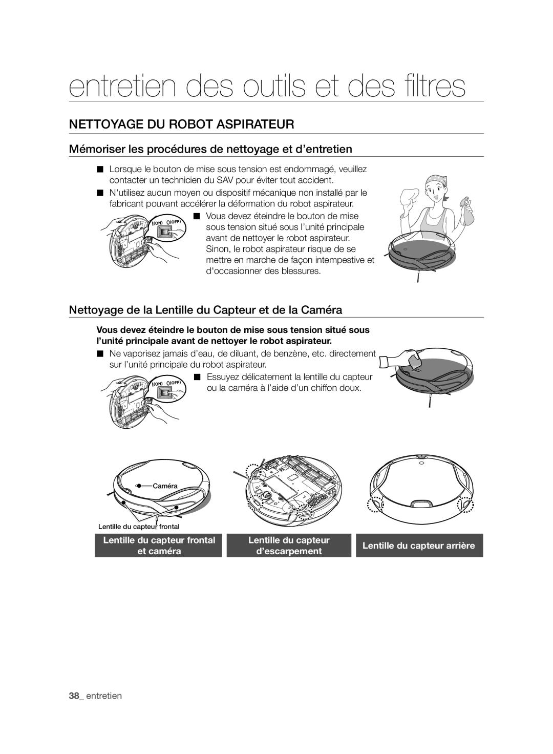 Samsung VCR8987L3R/SWS, VCR8988L3K/SWS manual Entretien des outils et des ﬁ ltres, Nettoyage DU Robot Aspirateur 