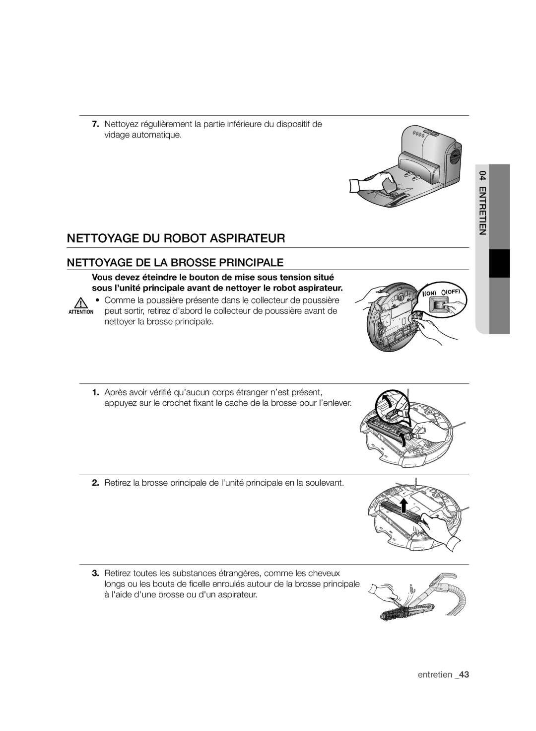 Samsung VCR8988L3K/SWS, VCR8987L3R/SWS manual Nettoyage DE LA Brosse Principale, Nettoyer la brosse principale 