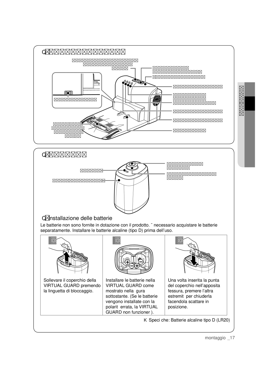 Samsung VCR8988L3K/SWS, VCR8987L3R/SWS manual Installazione delle batterie 