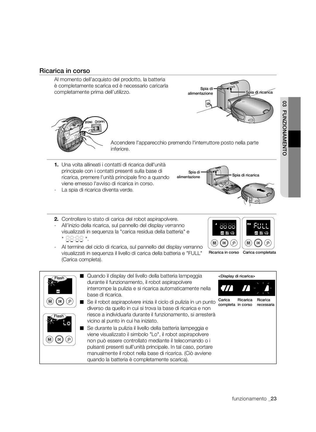 Samsung VCR8988L3K/SWS, VCR8987L3R/SWS manual Ricarica in corso, Completamente prima dell’utilizzo 