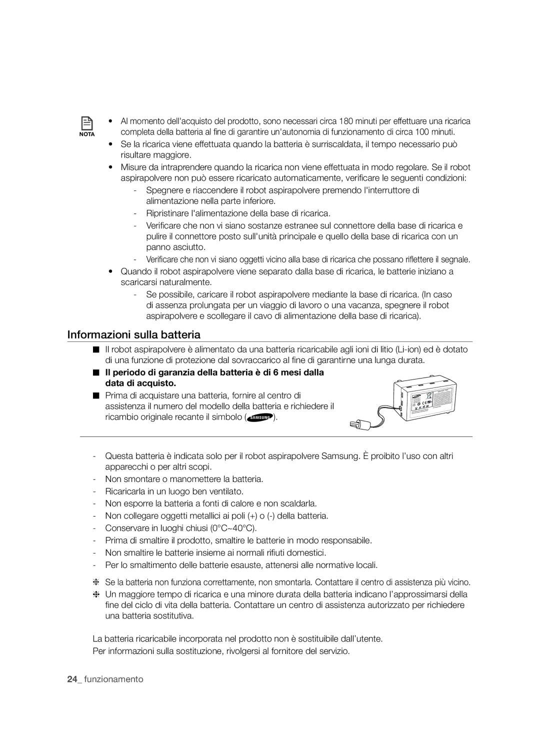 Samsung VCR8987L3R/SWS, VCR8988L3K/SWS manual Informazioni sulla batteria 