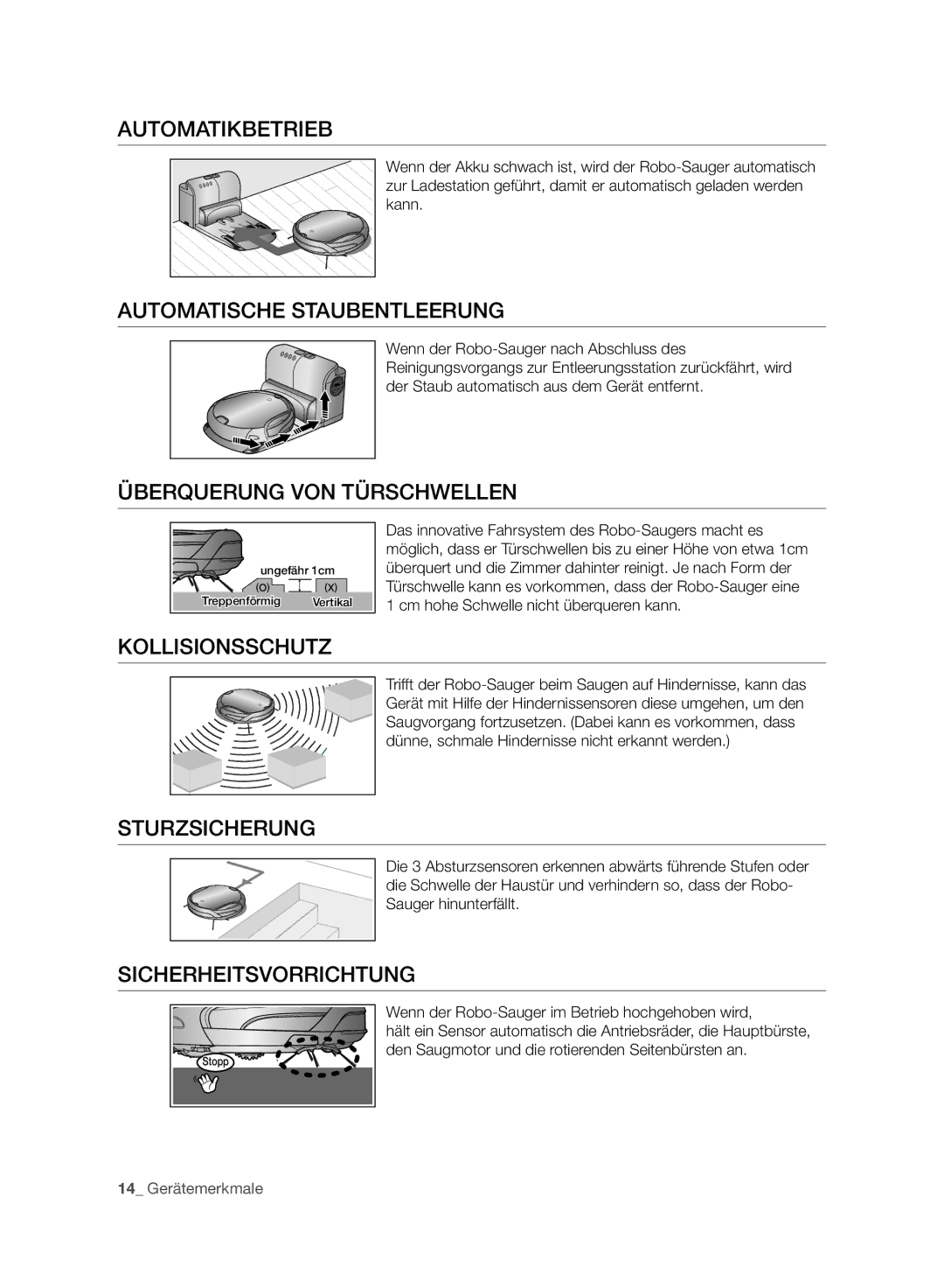 Samsung VCR8987L3R/SWS Automatikbetrieb, Automatische Staubentleerung, Überquerung VON Türschwellen, Kollisionsschutz 