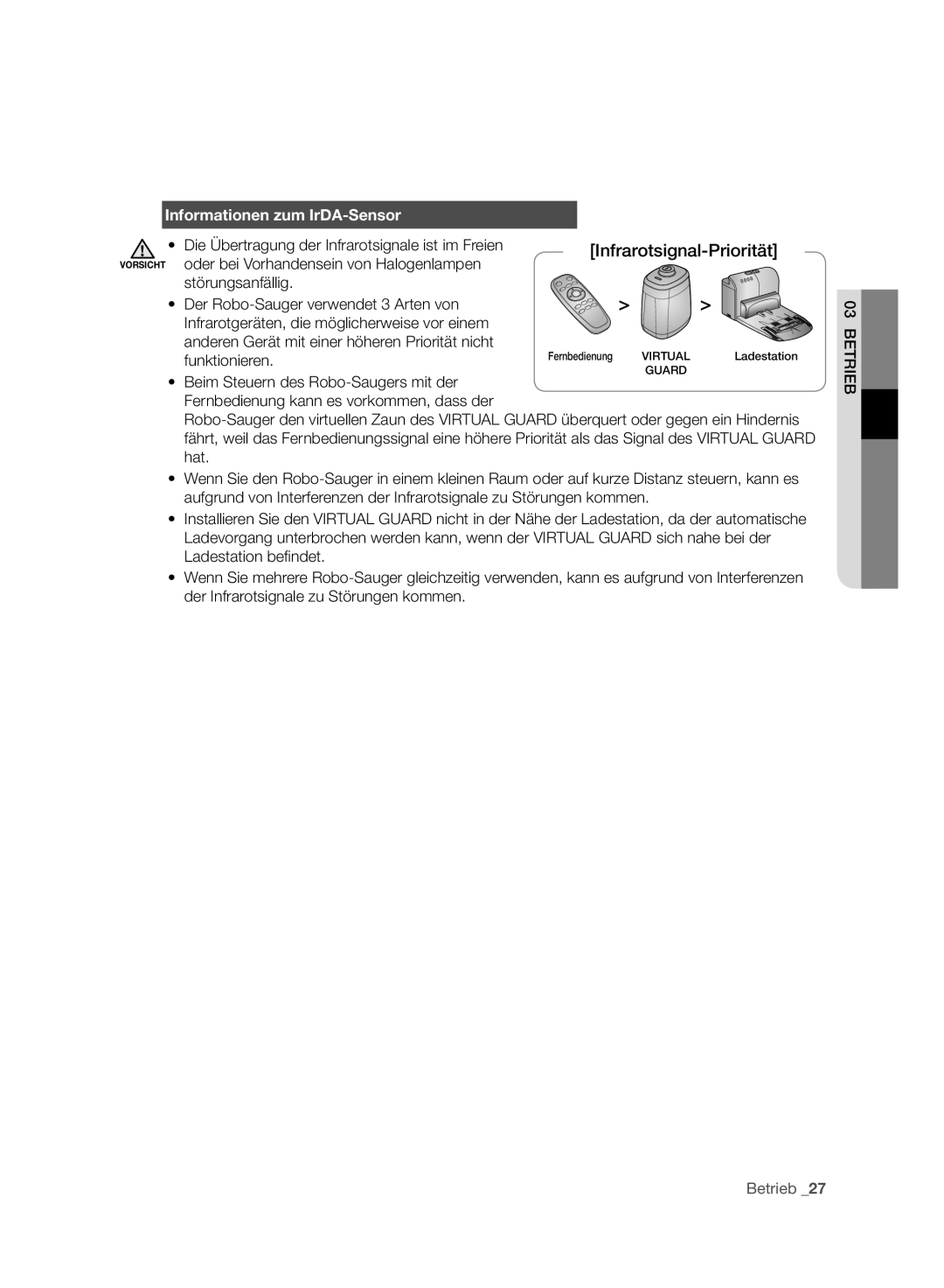 Samsung VCR8988L3K/SWS Informationen zum IrDA-Sensor, Die Übertragung der Infrarotsignale ist im Freien, Funktionieren 