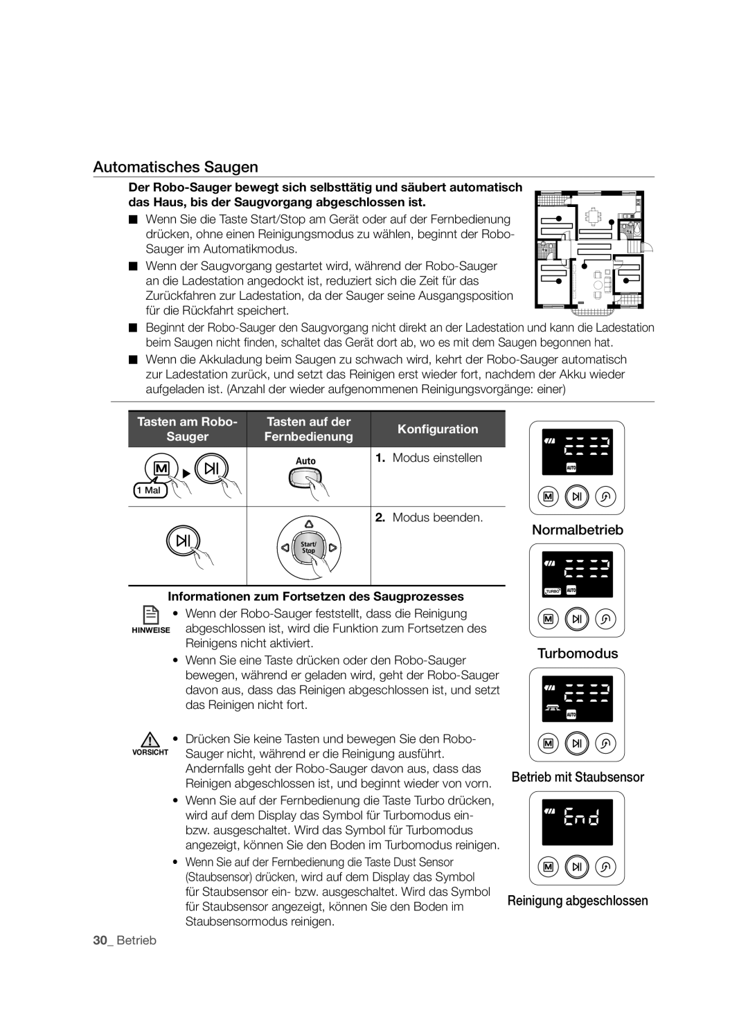 Samsung VCR8987L3R/SWS, VCR8988L3K/SWS manual Automatisches Saugen, Informationen zum Fortsetzen des Saugprozesses 