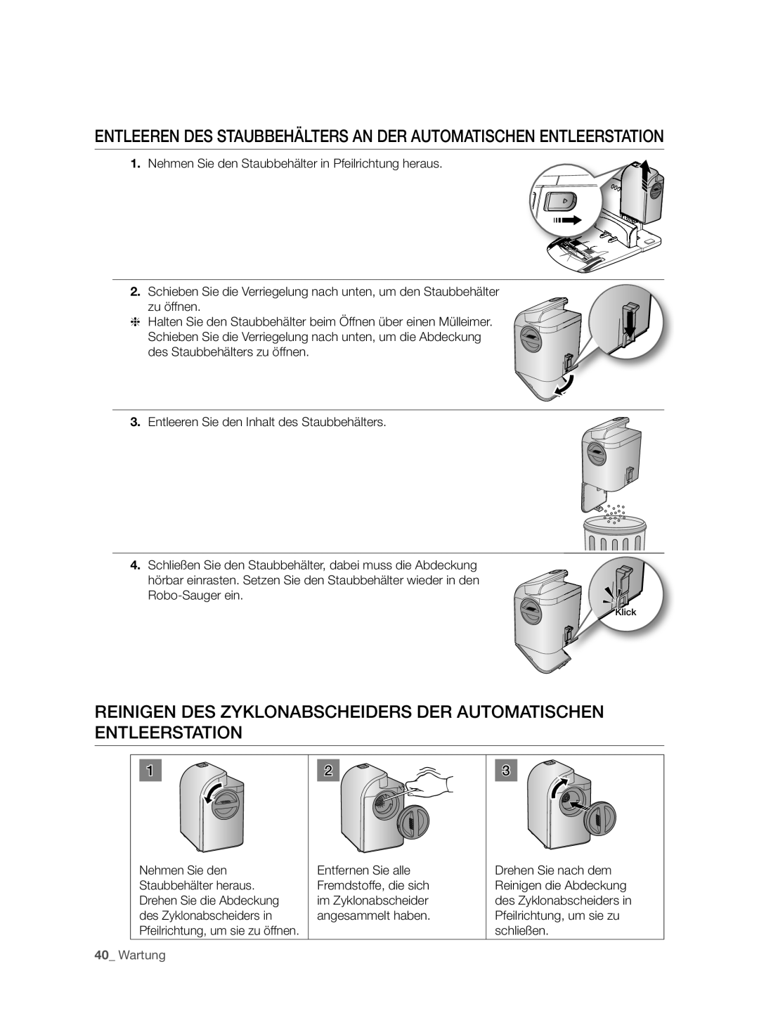 Samsung VCR8987L3R/SWS, VCR8988L3K/SWS manual Des Zyklonabscheiders 