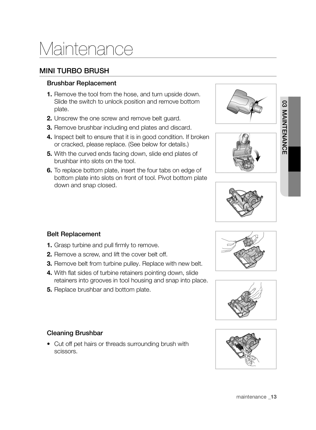 Samsung VCU4060S4K/XEU manual Mini Turbo Brush 