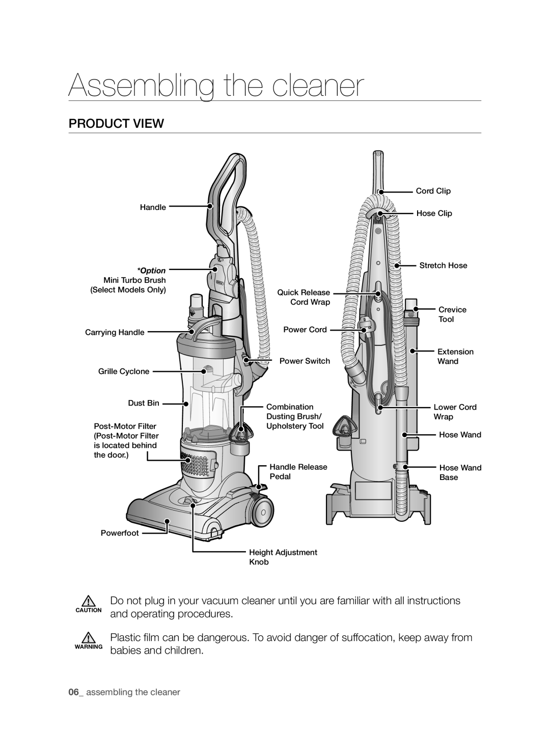 Samsung VCU4060S4K/XEU manual Assembling the cleaner 