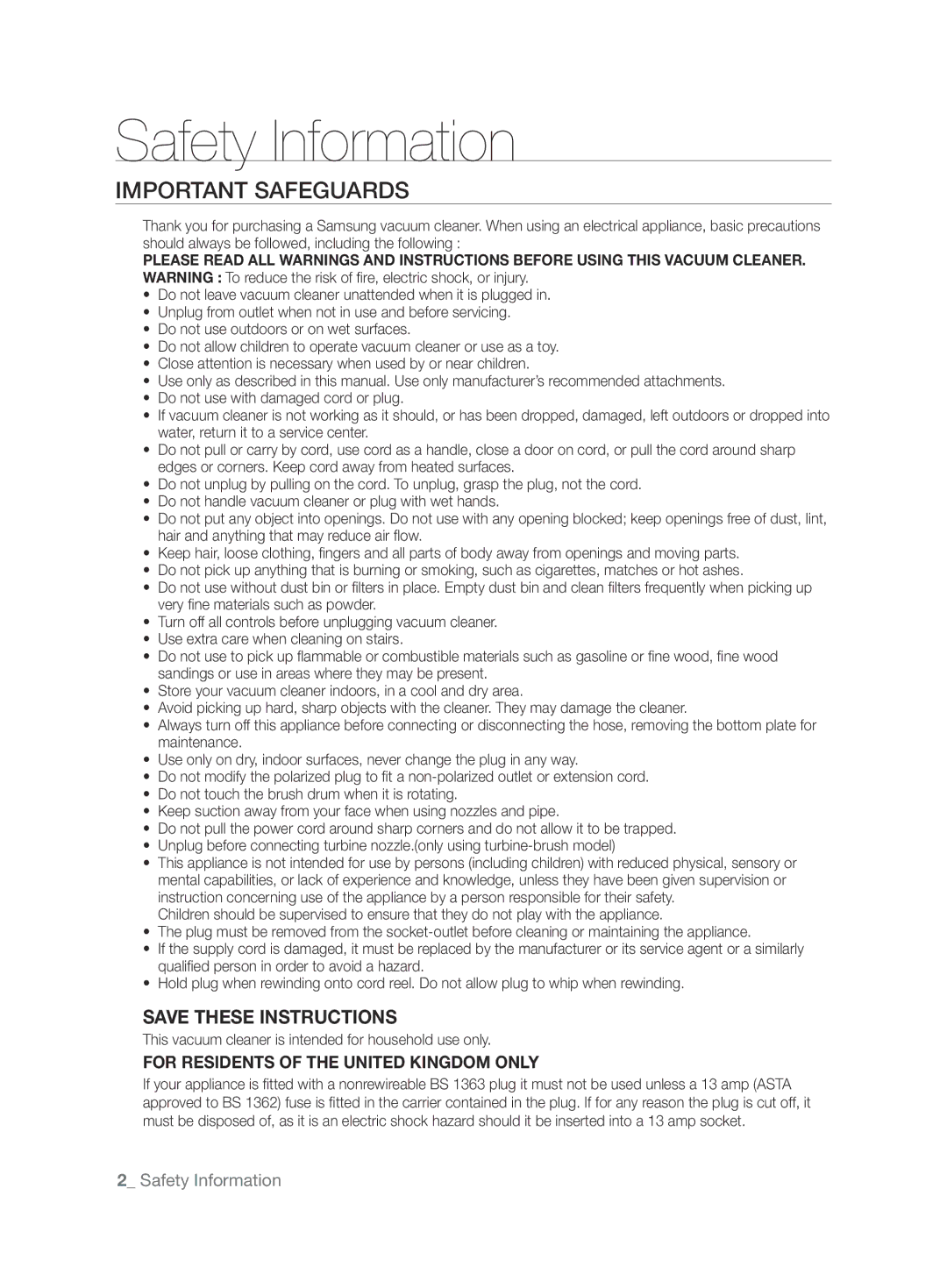 Samsung VCU6780S3A/XFA manual Safety Information, Important Safeguards 