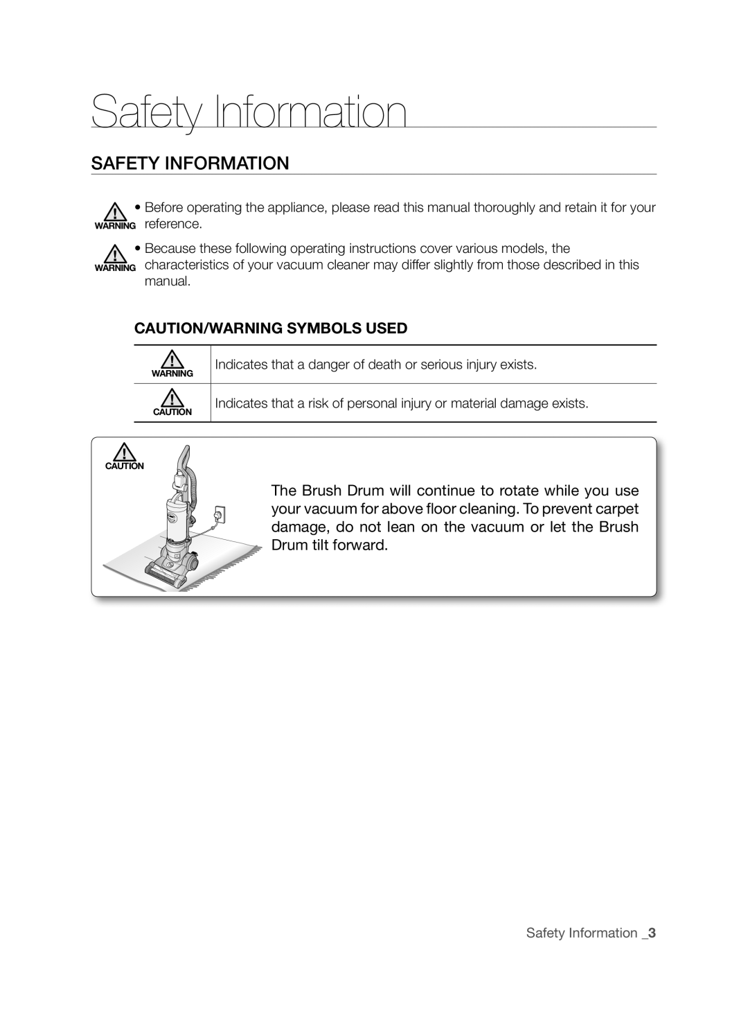 Samsung VCU6780S3A/XFA manual Safety Information 