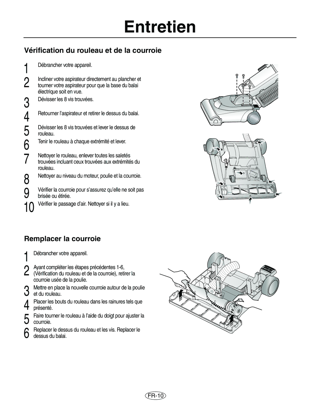 Samsung VCU8563S1R/XAC manual Vérification du rouleau et de la courroie, Remplacer la courroie 