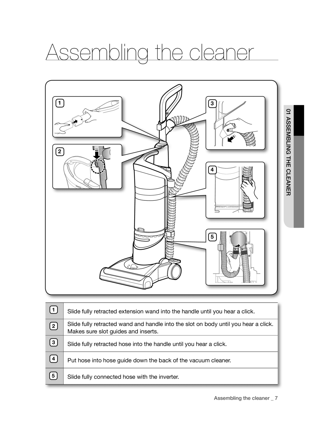 Samsung VCU9380V3K/PIC, VCU9380V4K/XEU, VCU9380V3K/SML manual Assembling the cleaner 