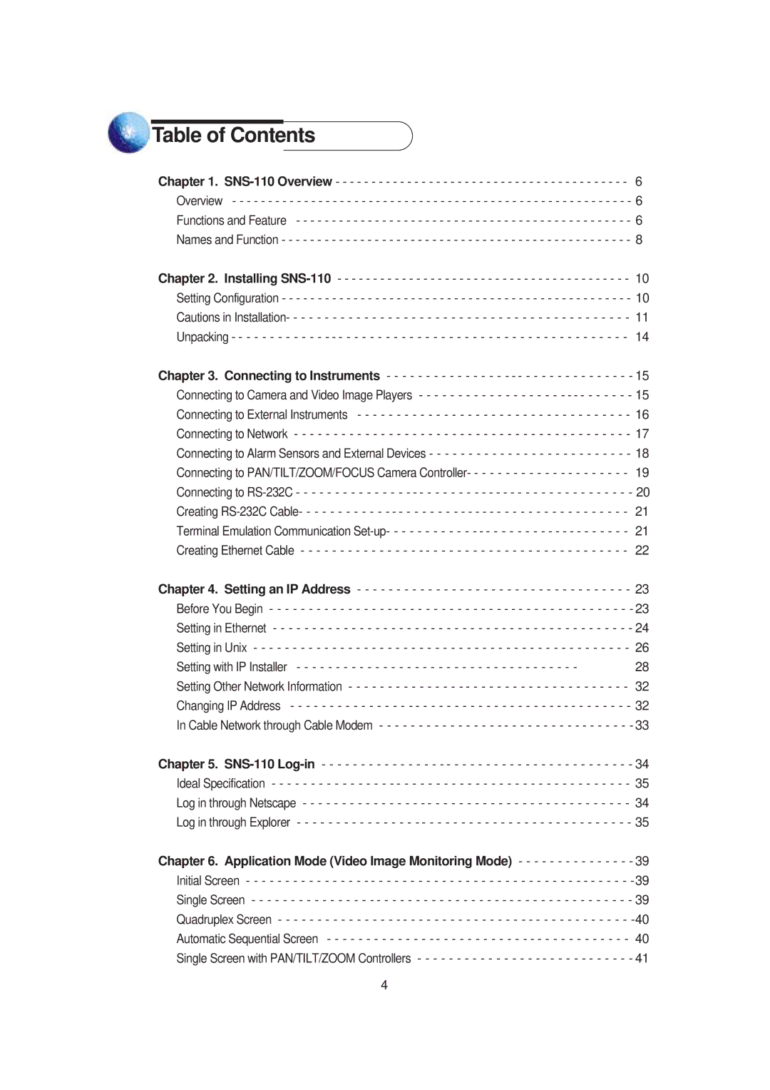 Samsung Version 1.1 owner manual Table of Contents 