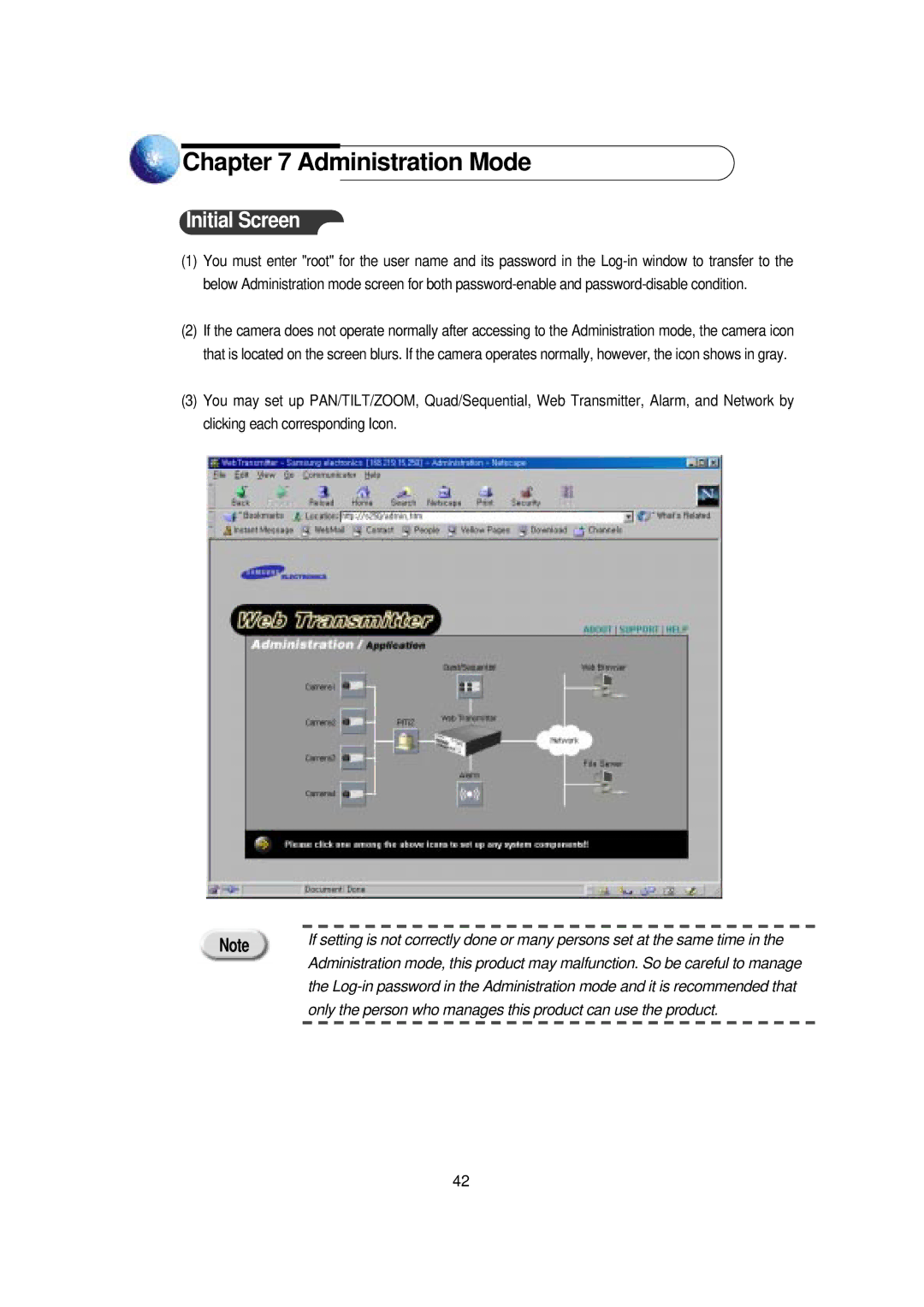 Samsung Version 1.1 owner manual Administration Mode, Initial Screen 