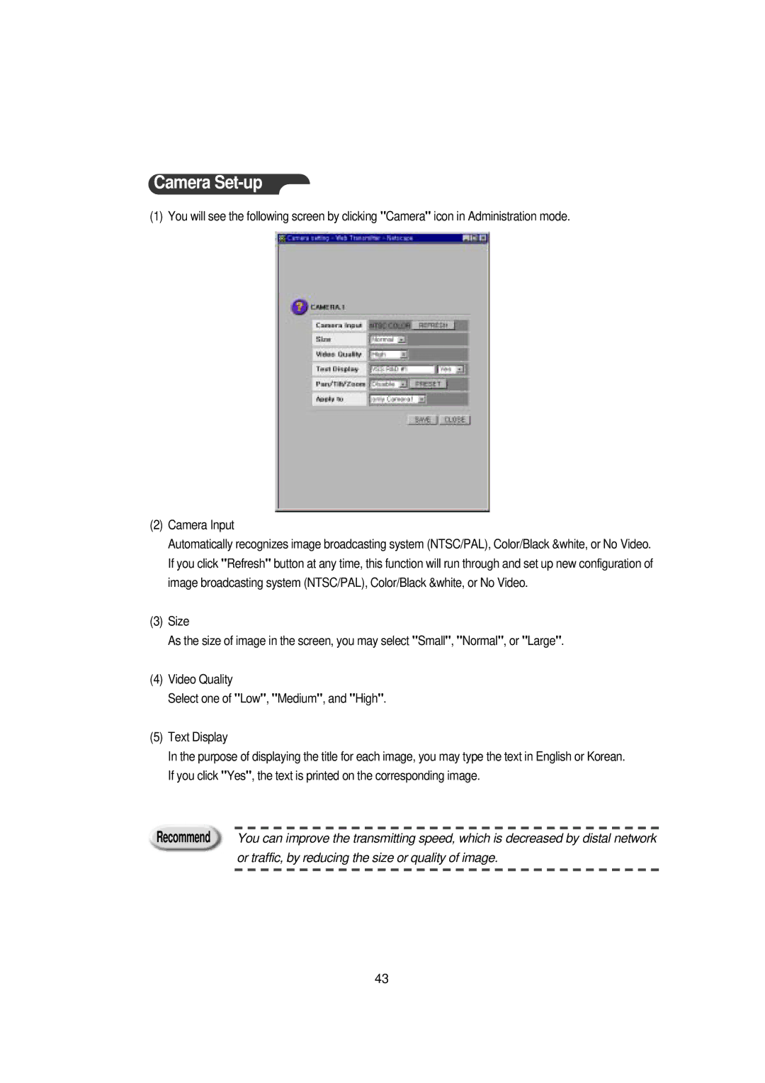 Samsung Version 1.1 owner manual Camera Set-up 