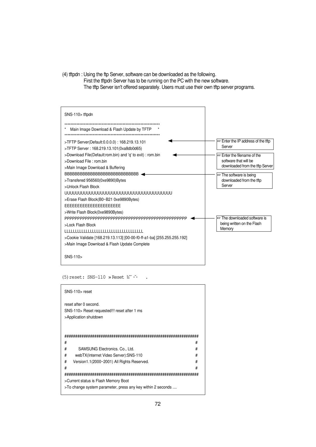 Samsung Version 1.1 owner manual 5reset SNS-110 »Reset ‰ˆ¯·ˇ· 