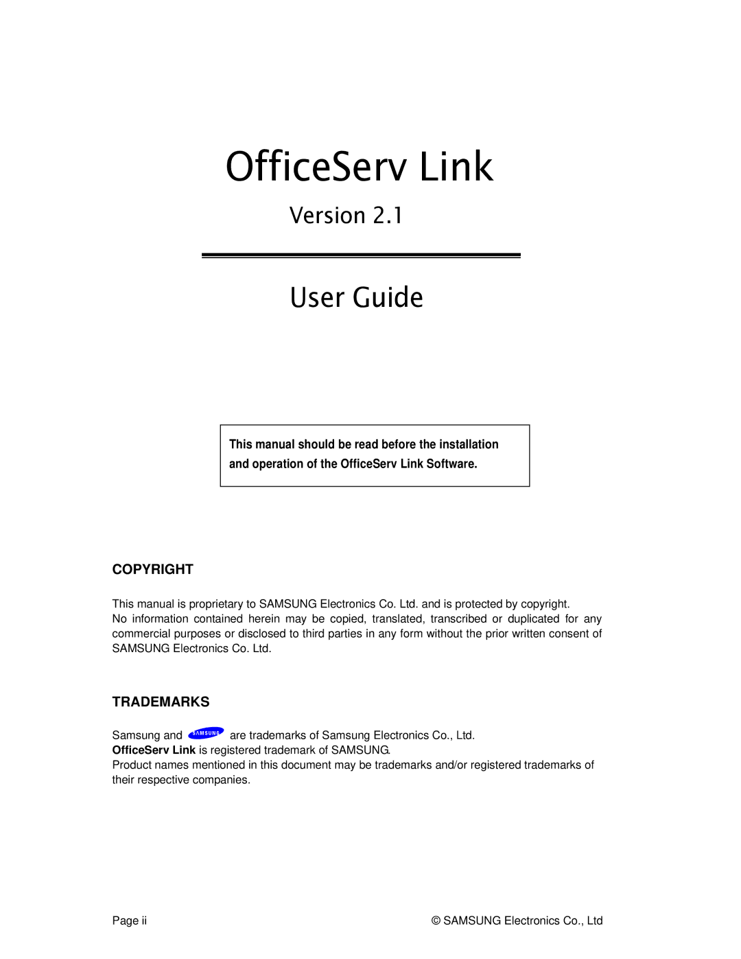 Samsung Version 2.1 manual OfficeServ Link 