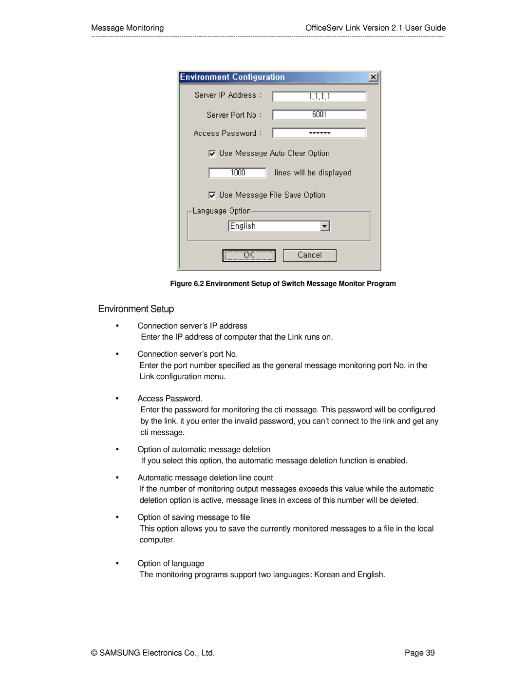 Samsung Version 2.1 manual Environment Setup of Switch Message Monitor Program 