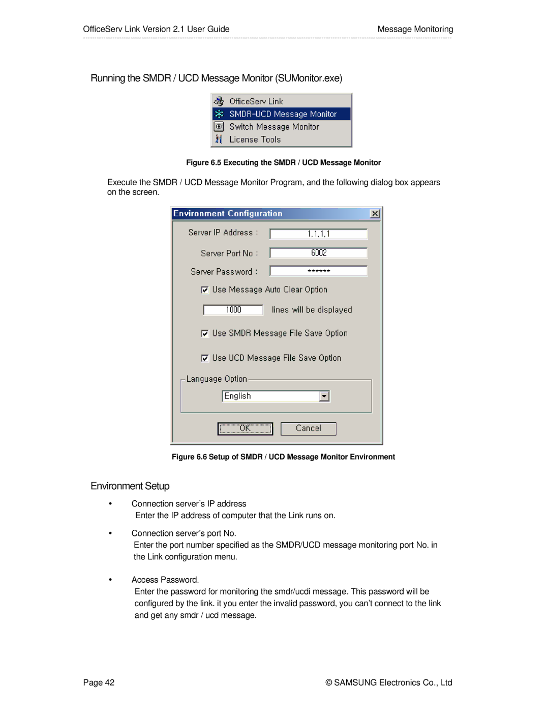 Samsung Version 2.1 manual Running the Smdr / UCD Message Monitor SUMonitor.exe, Executing the Smdr / UCD Message Monitor 