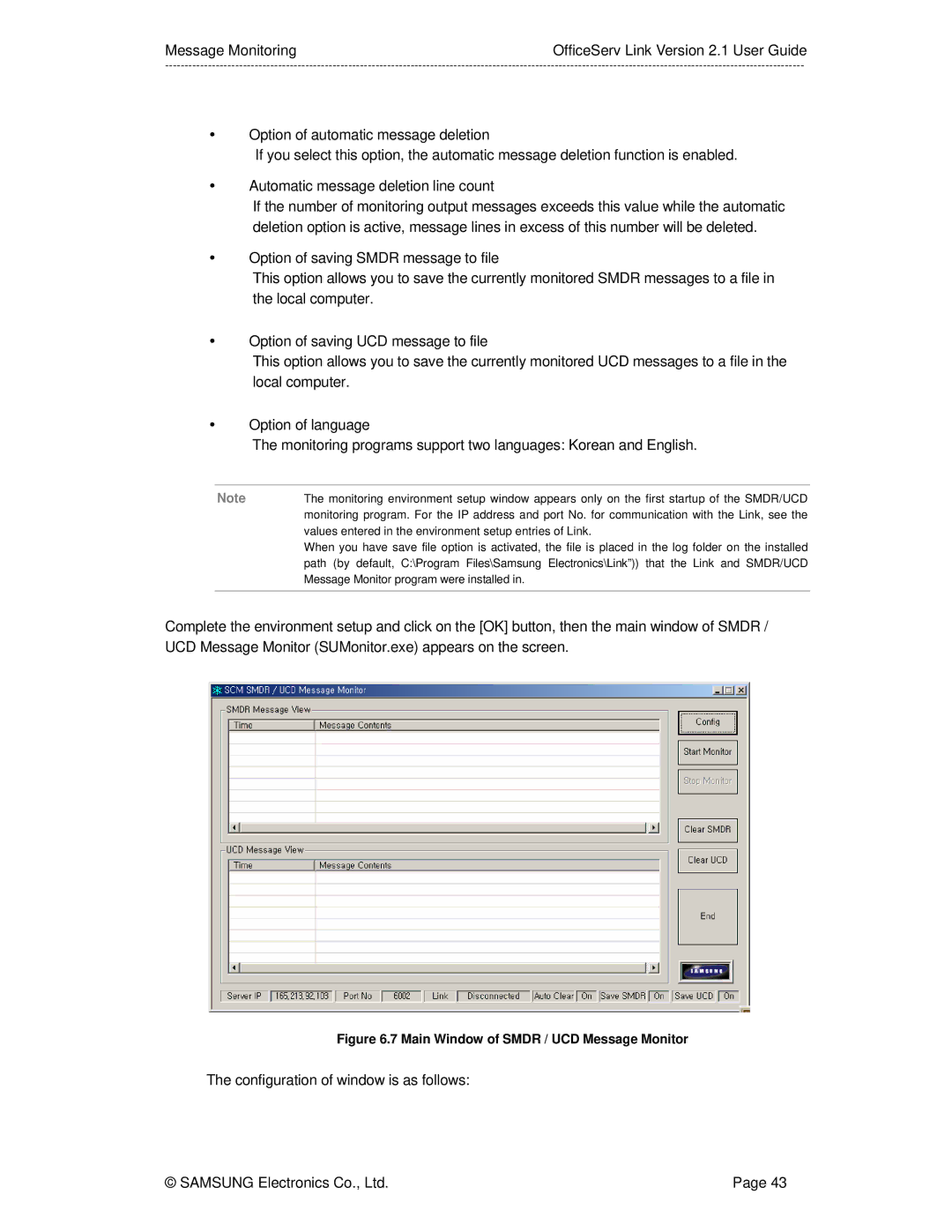 Samsung Version 2.1 manual Configuration of window is as follows 