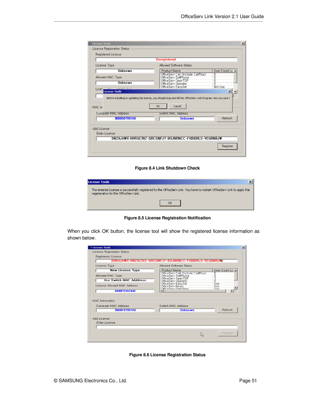 Samsung Version 2.1 manual Link Shutdown Check 