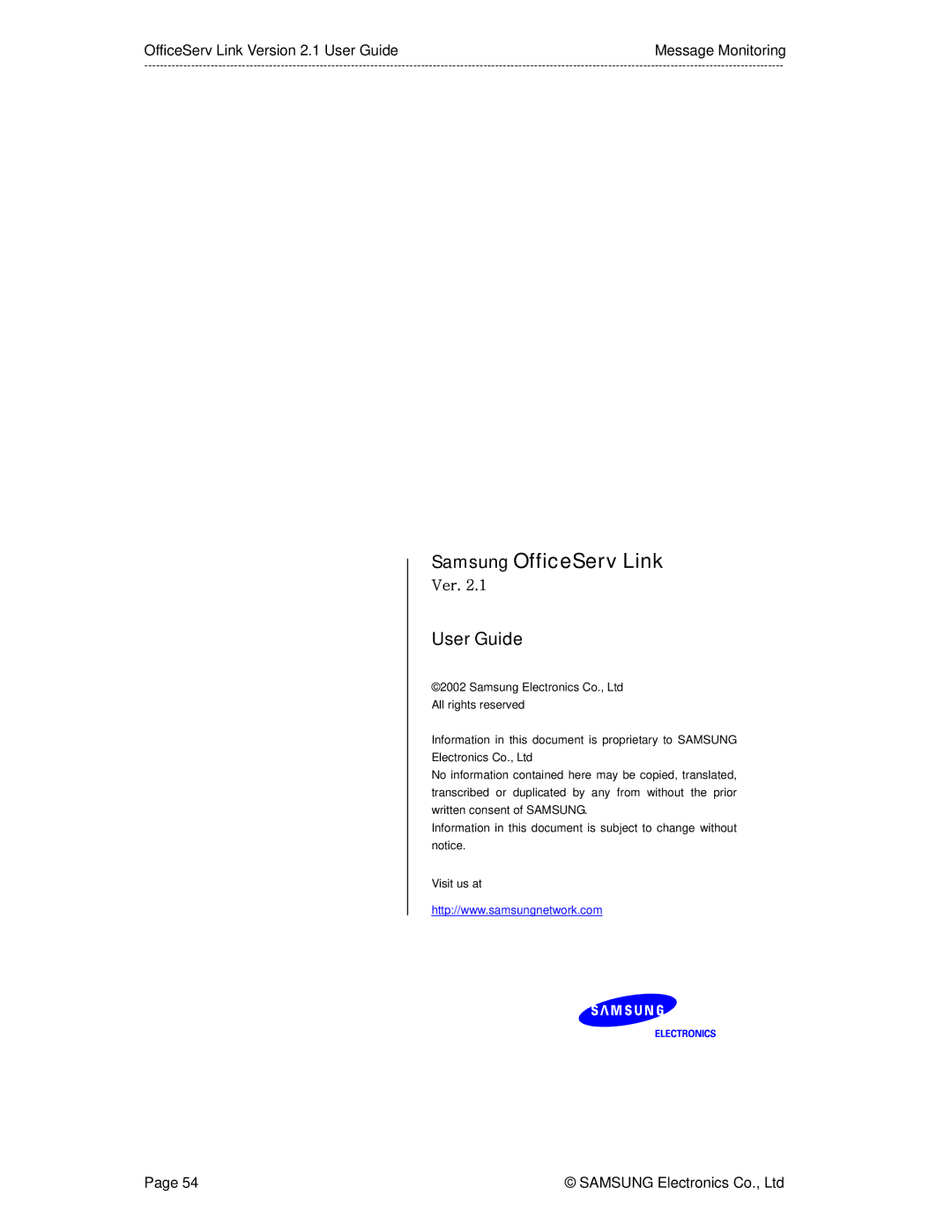 Samsung Version 2.1 manual Samsung OfficeServ Link 