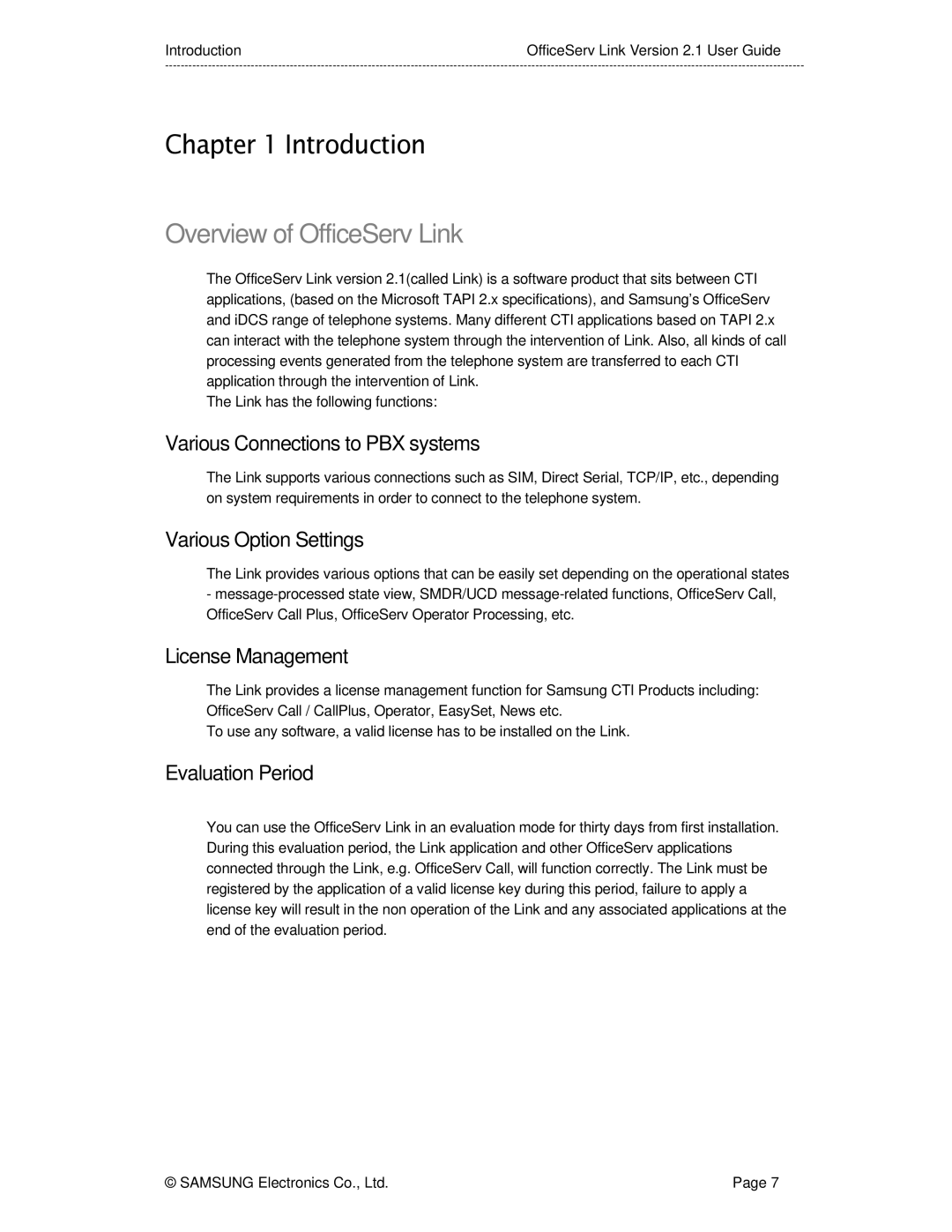 Samsung Version 2.1 manual Introduction, Overview of OfficeServ Link 