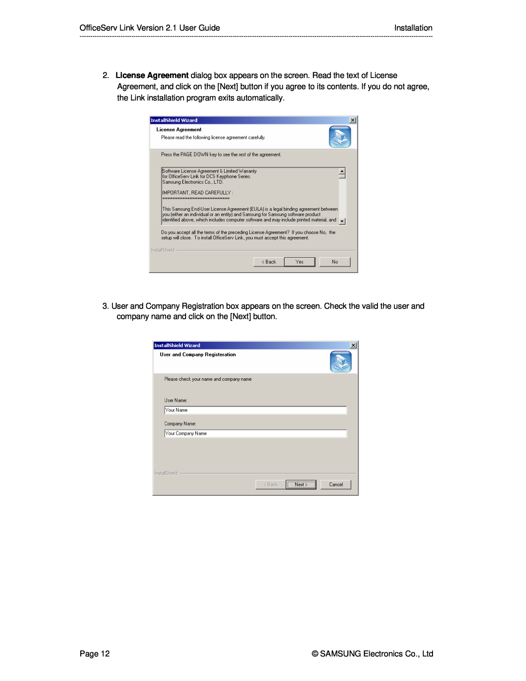 Samsung manual OfficeServ Link Version 2.1 User GuideInstallation, Page 