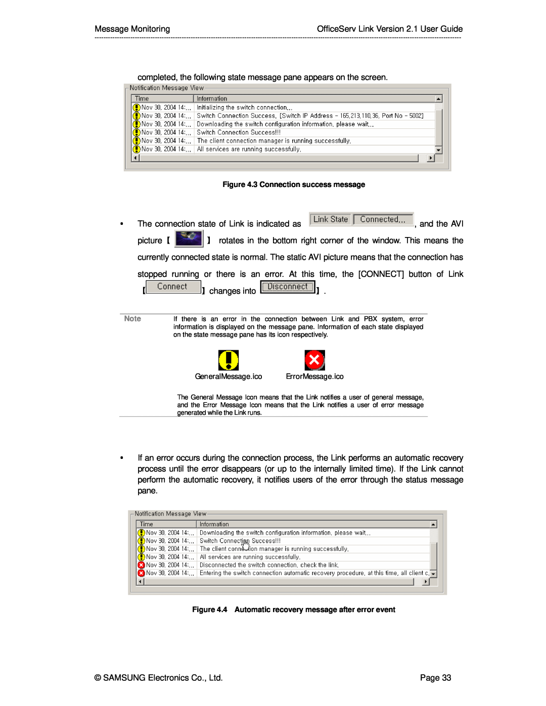 Samsung Version 2.1 manual GeneralMessage.ico ErrorMessage.ico, 3 Connection success message 
