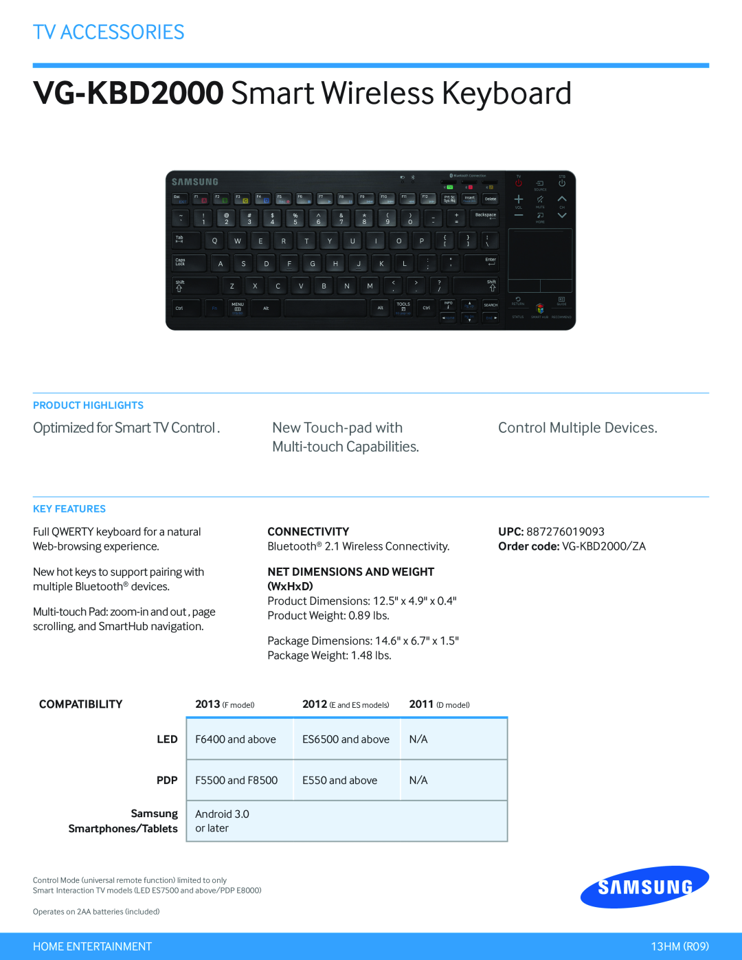 Samsung dimensions VG-KBD2000 Smart Wireless Keyboard, Tv Accessories, Optimized for Smart TV Control, Connectivity 