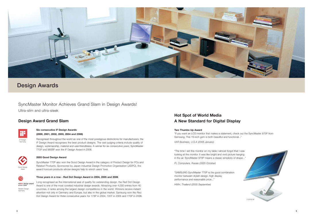 Samsung Visual Display brochure SyncMaster Monitor Achieves Grand Slam in Design Awards 