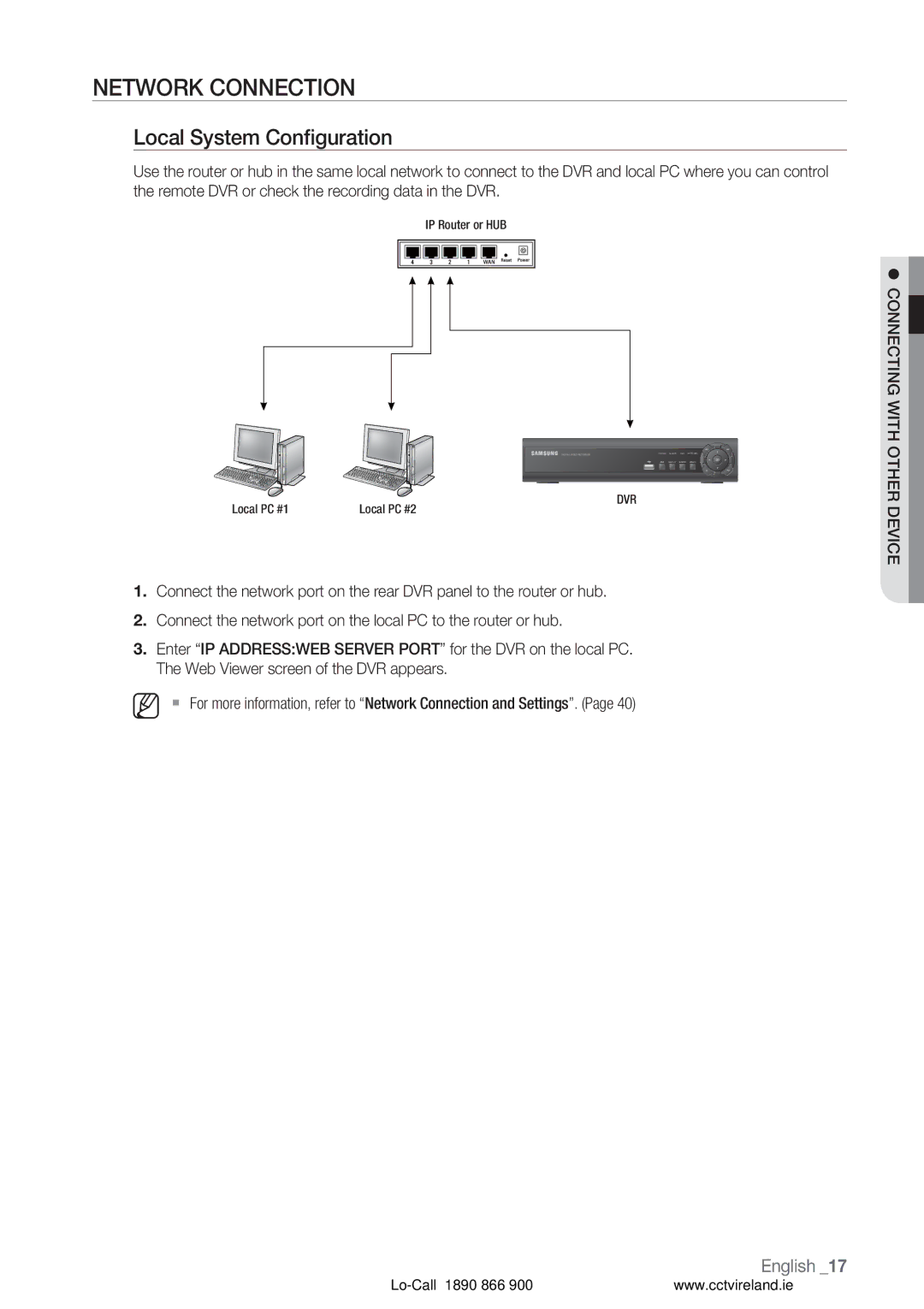 Samsung VKKF004NUS user manual Network Connection, Local System Conﬁguration, Connecting with Other Device 