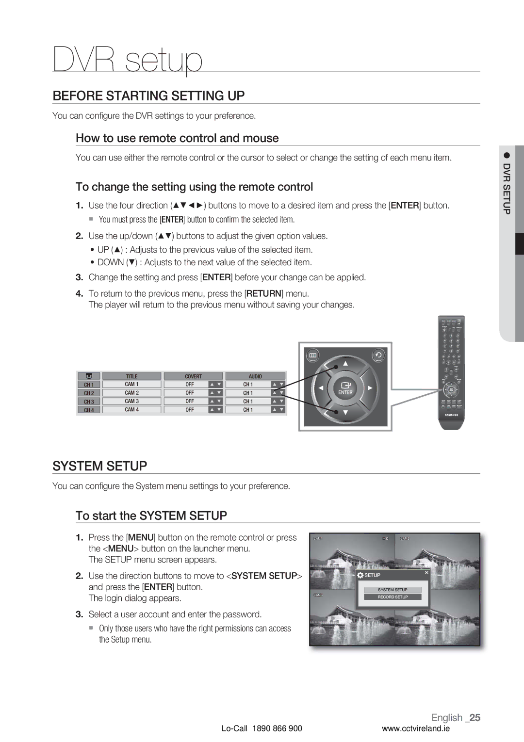 Samsung VKKF004NUS user manual DVR setup, Before Starting Setting UP, System Setup, How to use remote control and mouse 