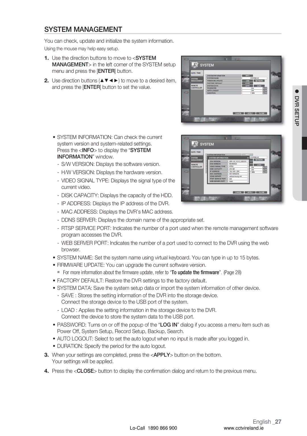 Samsung VKKF004NUS user manual System Management 