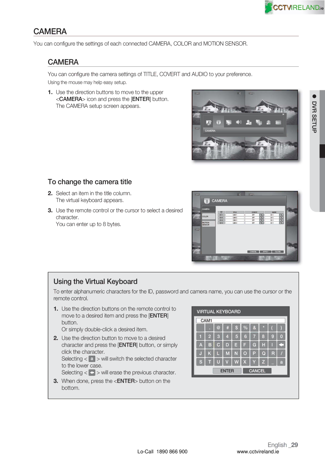 Samsung VKKF004NUS user manual Camera, To change the camera title, Using the Virtual Keyboard 