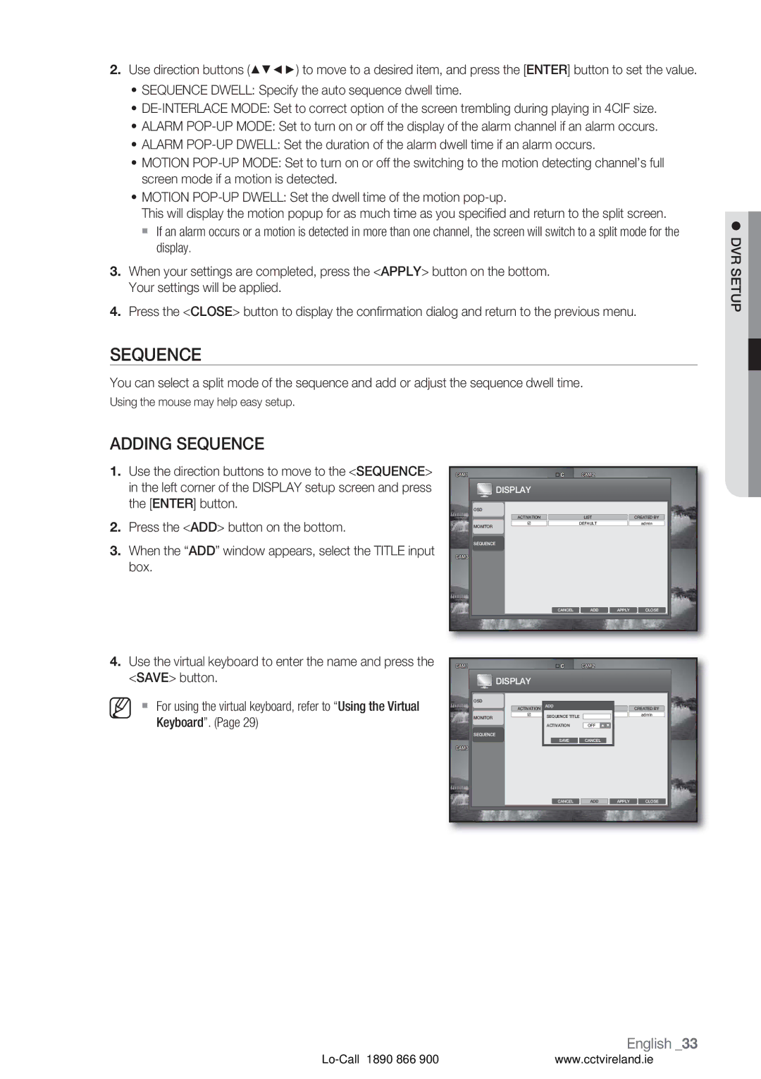 Samsung VKKF004NUS user manual Adding Sequence 