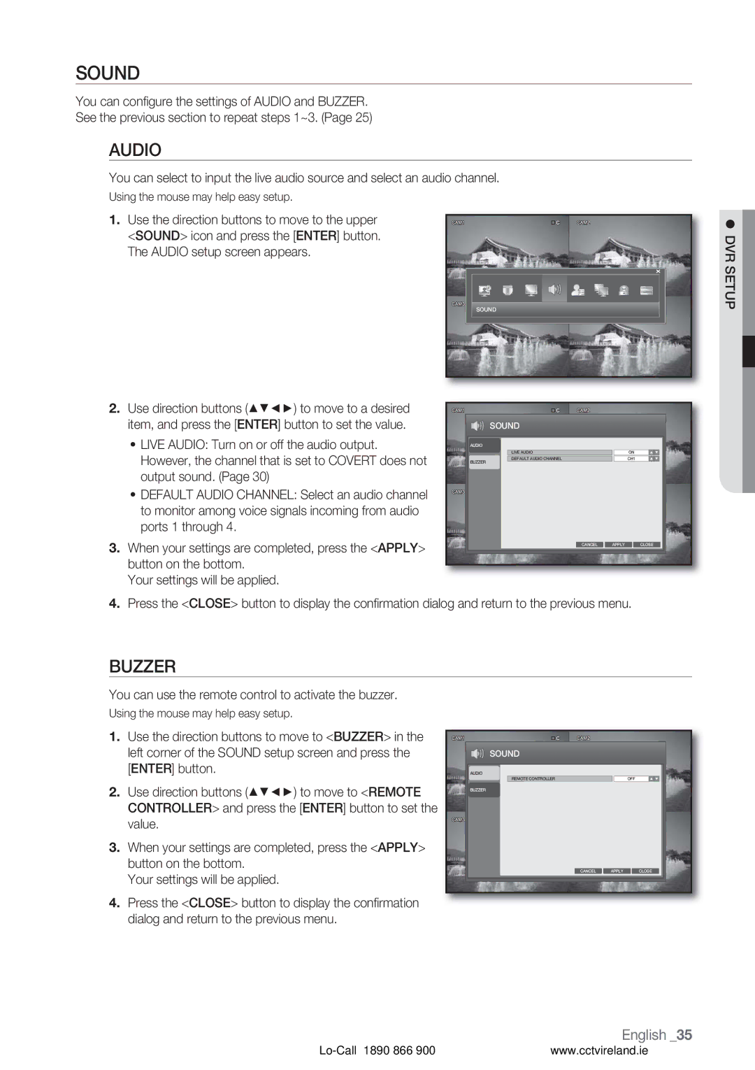 Samsung VKKF004NUS user manual Sound, Audio, Buzzer, You can use the remote control to activate the buzzer 