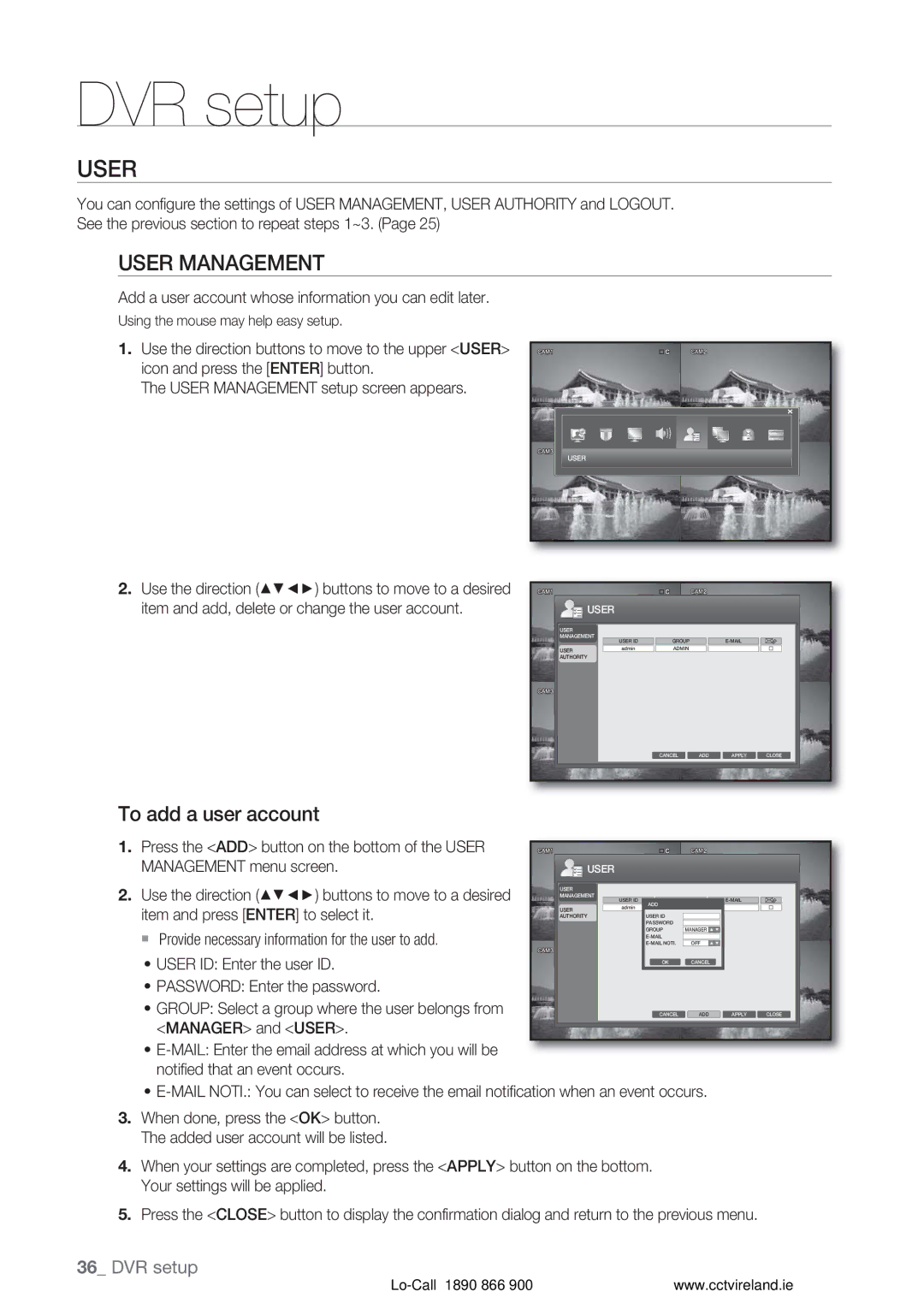 Samsung VKKF004NUS user manual User Management, To add a user account 