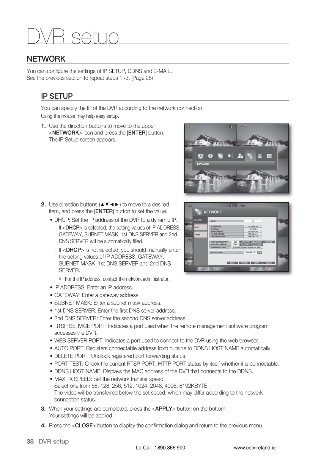 Samsung VKKF004NUS user manual Network, IP Setup 